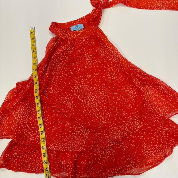 CeCe Women’s Medium Orange Polka Dot Ruffle Hem Halter Top with Bow Detail - Picture 6 of 9